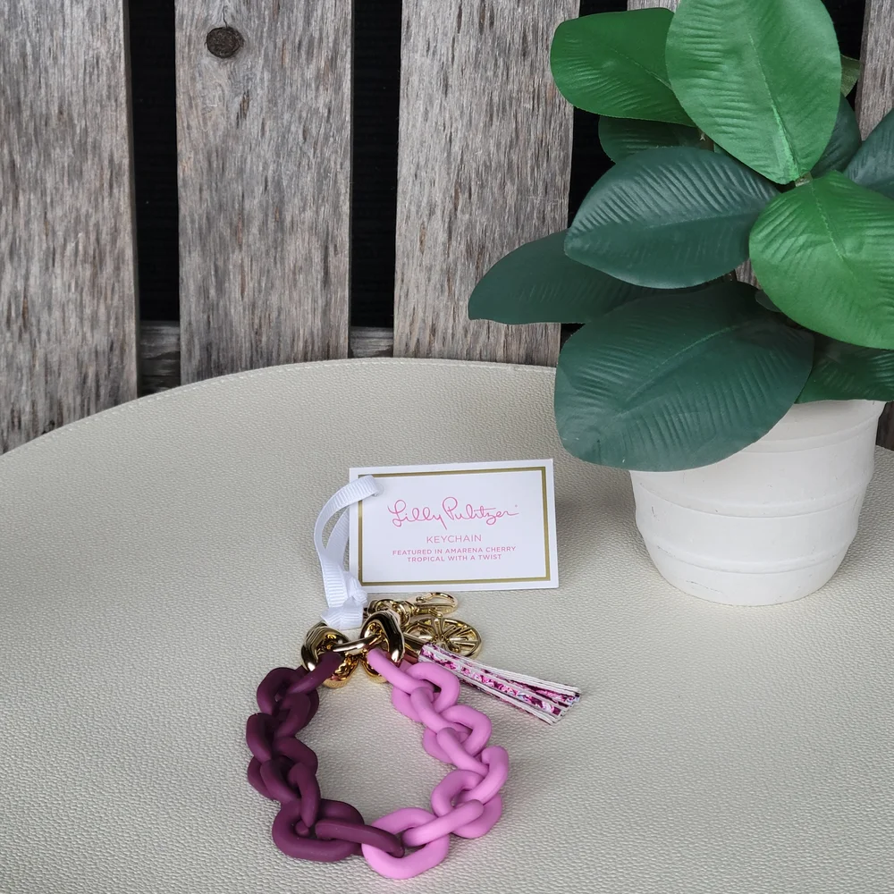 Lilly Pulitzer Purple-to-Pink Ombre Chain Keyring Bracelet- Amarena Cherry - Picture 6 of 8